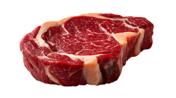 A thick cut prime ribeye steak with marbling and fat isolated on transparent background image png