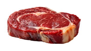 Cut prime ribeye steak with marbling and fat isolated on transparent background png