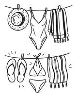 Beach Clothes Doodle Set Hand Drawn Summer Accessories Illustration vector
