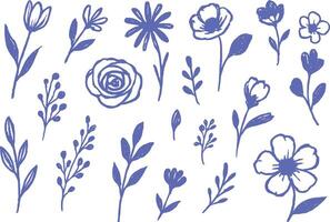 Modern Wildflower Doodle Collection Minimal Hand Drawn Floral Set vector