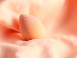 Peach Makeup Sponge on Soft Fabric Beauty Product Closeup photo