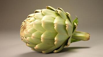Close-up of a fresh artichoke, showcasing its textured layers. photo