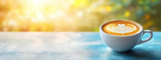 Latte art in a cup, warm and inviting. photo