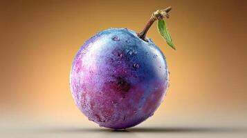 A vibrant plum with a stem, captured in a close-up shot. photo
