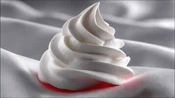 Detailed view of whipped cream on silk fabric. photo