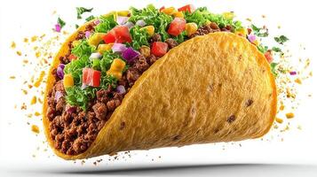 Delicious taco with meat, lettuce, and toppings. photo