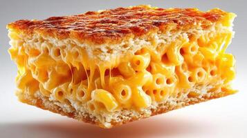 Close-up of cheesy bread with melted cheese and crust. photo