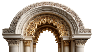 Intricate islamic archway with detailed geometric patterns and decorative columns isolated on transparent background png