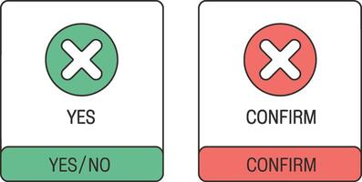 Green yes and red confirm buttons illustrating choice and decision making for digital interfaces vector