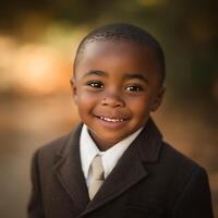 Portrait of a Smiling Young Boy in a Suit. A close up image of a happy child dressed in formal wear. photo