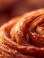 Close up of a Delicious Cinnamon Roll, Sweet Pastry Texture. photo
