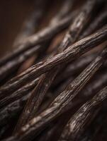 Close up of Aromatic Vanilla Beans, Rich Brown Tones. photo