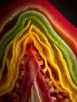 Close Up of a Rainbow Pepper, Showing Vibrant Colors and Layers. photo
