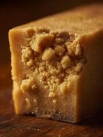 Close Up of Golden Brown Fudge with Crunchy Texture. photo