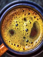 Close Up of Coffee Crema A Detailed Macro Photograph of Espresso Bubbles. photo
