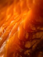 Close up of Salmon Fillet Texture Rich Orange Hues and Detailed Surface. photo