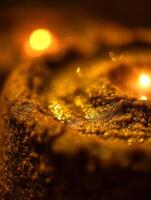 Golden Abstract Background Close Up of Glittering Texture with Warm Lighting. photo