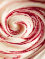 Swirled Cream and Berry Topping A Close Up of Creamy Texture. photo