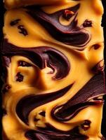 Close up of Swirled Caramel and Chocolate Fudge Candy. A detailed image showcasing the texture and color of gourmet fudge. photo