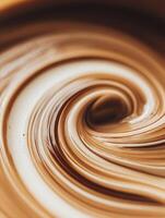 Abstract Swirling Cream and Coffee Mix Close Up. A Detailed Macro Image of a Creamy Coffee Blend. photo