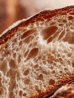 Close Up of Artisan Bread Crumb Texture A Detailed Image of Baked Goods. photo