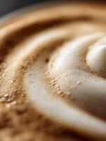 Close Up of Latte Art Swirling Cream and Coffee Texture. photo