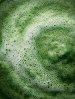 Abstract Green and White Foam Texture Close up of bubbly surface. photo
