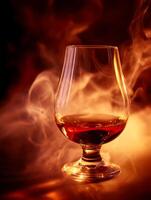 Brandy Glass with Smoke and Warm Lighting A Luxurious Drink Image. photo