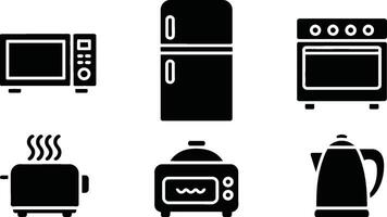 Set of icons featuring common kitchen appliances for cooking and food preparation vector