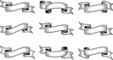 A collection of nine engraved ribbons in various elegant and decorative styles vector