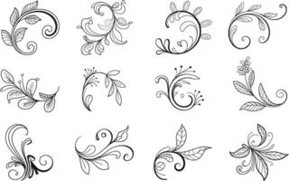 Elegant collection of black and white floral swirls and decorative design elements vector