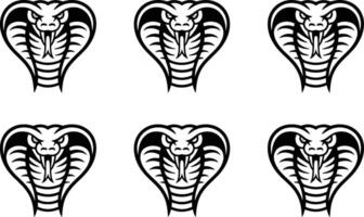 Six stylized black and white cobra head illustrations arranged in a grid pattern on white background vector