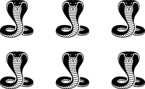 negro y blanco cobra serpiente siluetas arreglado en un sin costura modelo para diseño elementos vector