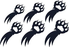 Simple and stylish illustration of black bear claw marks with animal paw prints on a white background. vector