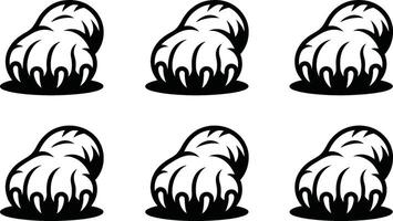 Artistic black and white illustration of six stylized bear paw prints in a repeating pattern vector
