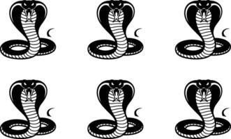 Six black cobra snake designs with crescent moons against a clean white background vector