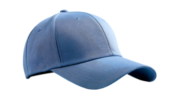 A soft blue baseball cap with a curved brim isolated on transparent background png