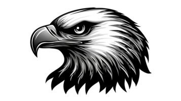 Detailed illustration of a bald eagle head in grayscale isolated on transparent background png