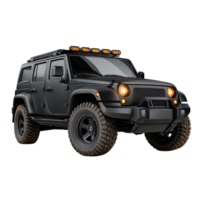 Rugged black off road suv with roof mounted light bar isolated on transparent background png