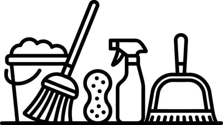 illustration of cleaning supplies showing tools for home or commercial sanitation