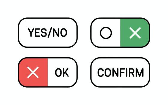 illustration of various user interface buttons including yes no ok confirm and selection indicators vector