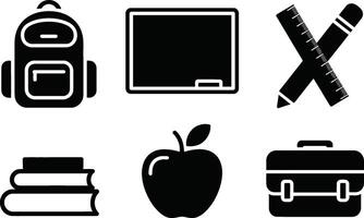 Educational icons black and white design featuring school supplies for classroom lessons and studies vector