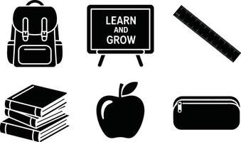 Simple black and white school icons perfect for educational illustrations and learning concepts vector