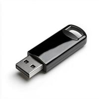 Glossy black flash drive isolated on a white background perfect for data storage and transfer needs photo