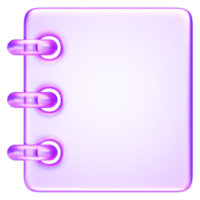 Purple translucent notebook with spiral binding, rendered in 3D. Useful for illustrating notes, documentation, journals, or scheduling concepts png
