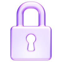 Secure padlock icon in soft purple 3D rendering, symbolizing privacy, encryption, safety, or access control in digital systems png
