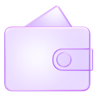Purple glassmorphism 3D rendered wallet icon, symbolizing personal finance, savings, and efficient cash handling png