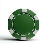 Glossy green poker chip on white background with clear design elements and shiny finish for gaming enthusiasts photo