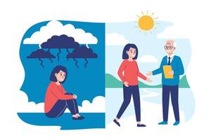Woman transitioning from sadness to happiness vector
