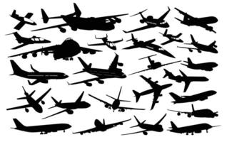 Big set silhouettes of airplanes. vector